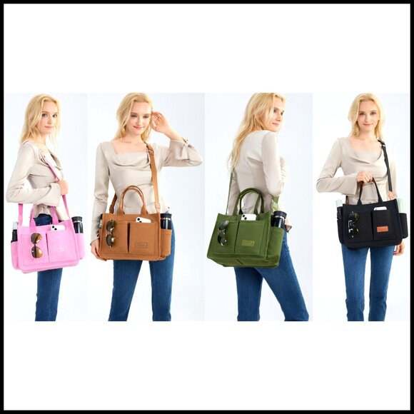 Large Canvas Tote Bag Crossbody Work Laptop Travel Purse Durable Versatile